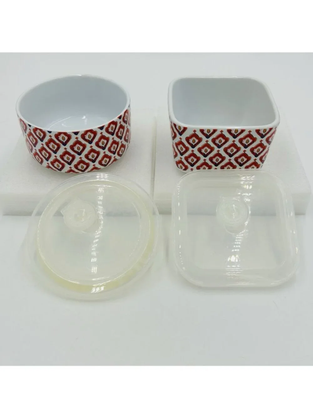 Set Of 2 Dash of That Lidded Stoneware Bowls Square Round Storage